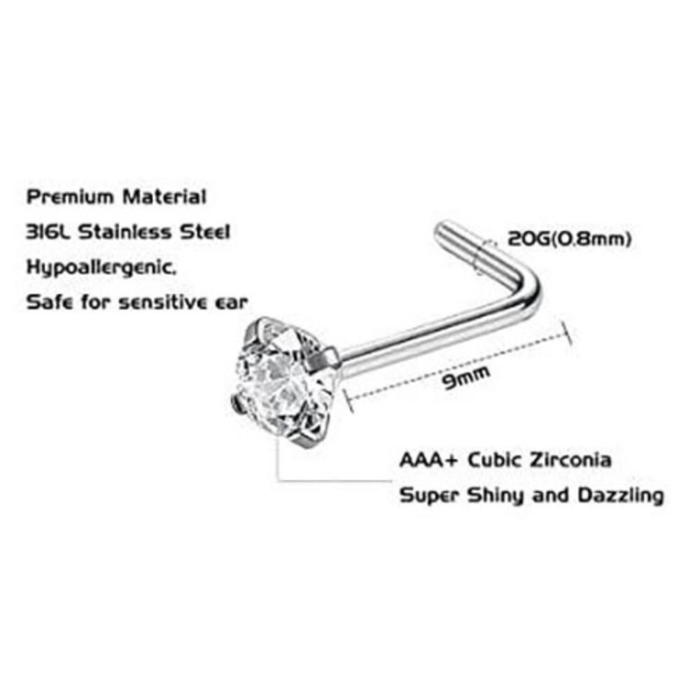 L Shape Gem Nose Stud Set with Diamonds Nose Pin Brand New Nose Stud  Nose