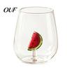 Practical Decorative Glassware for Afternoon Tea Clear Drinking Glass Cup with 3D Fruit And Christmas Holiday Ornaments, Theme Cups Gifts Heat