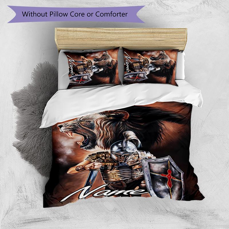 3pcs Custom Name Cartoon Knights Templar them Bedding Set Duvet Cover Closure Includes 1 Duvet Cover & 2 Pillowcases for All Seasons Bedroom Decor