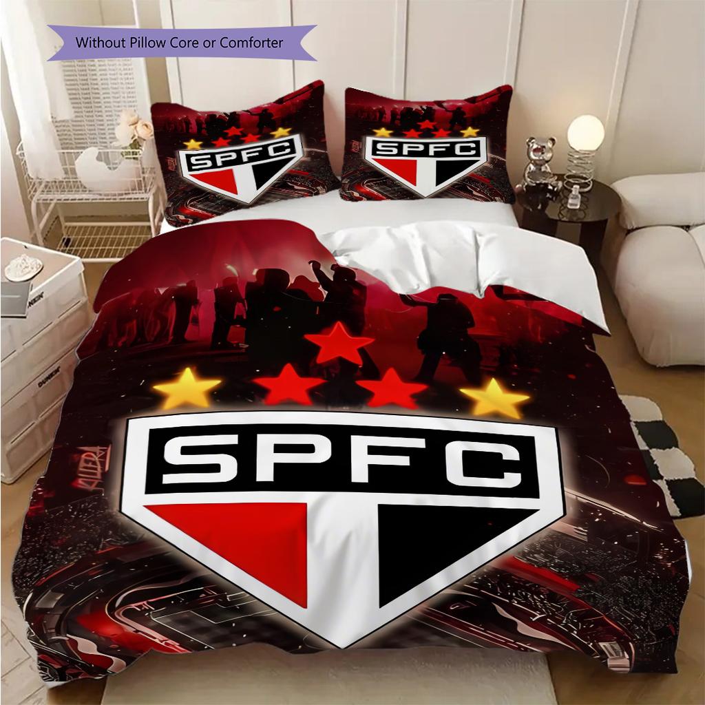 Sao Paulo FC Pattern Bedding Quilt Set Quilt Cover Pillowcase Home Decoration Birthday Gift (1 * duvet cover + 2 * pillowcase, without core)