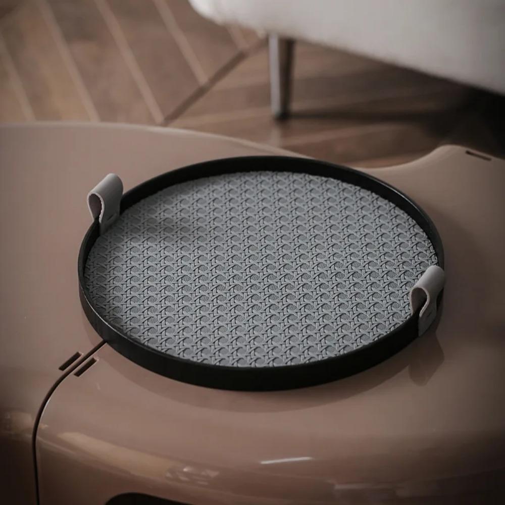 Nordic Round Jewelry Tray Woven Leather Storage Tray Living Room Kitchen Desktop Cosmetic Sundries Plate Home Decoration
