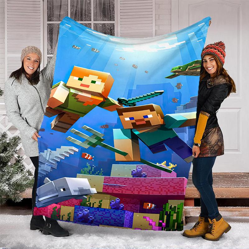 Blocky pixel game printed blanket—lightweight,soft,warm;versatile blanket all seasons—perfect as &air-conditioning throw,nap blanket