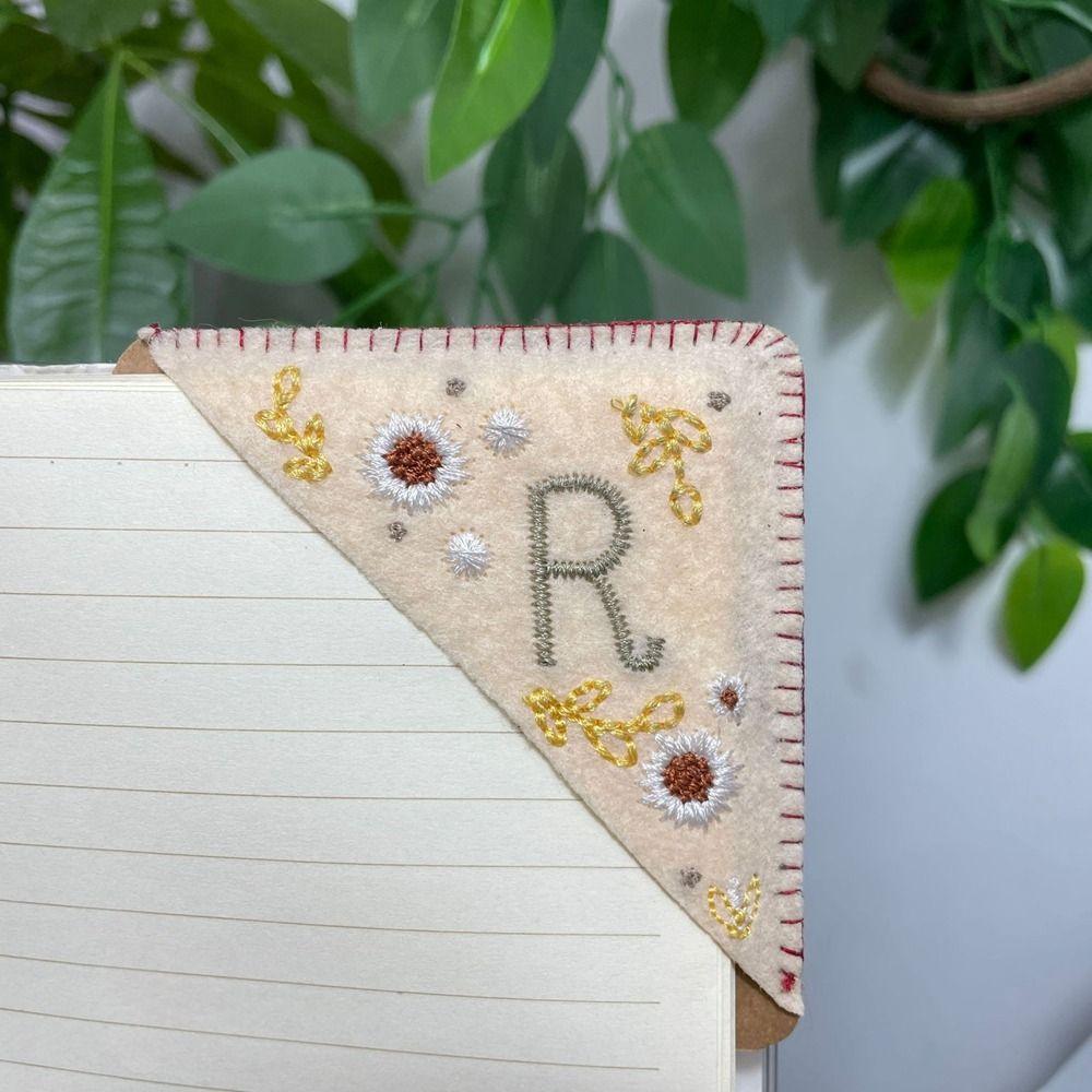 4Pcs Four Seasons Hand Embroidered Corner Bookmark Handmade Triangle Label Bookmarks for Girls Ages