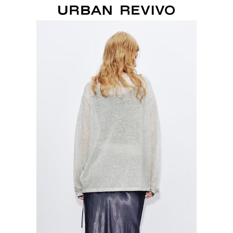 UR 2025 Осень Женский Простой Кружевной Трикотажный Свитер с Круглым Вырезом