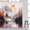 Ink Landscape Shower Curtain Abstract Mountain Water Red Floral Birds Chinese Style Bath Curtains Home Bathroom Decor with Hooks