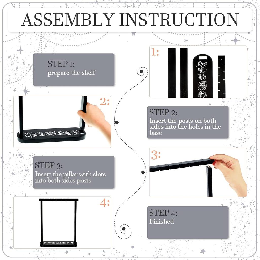 Wooden Pendulum Display Stand Black Crystal Display Shelf for Stones Rocks Crystal Pendulum Holder with 3 Pieces Pendants Witch Ornament Holder Stand