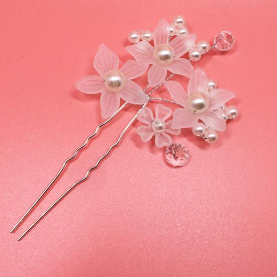 U-Shape Bride Jewelry Flower Faux Pearl Wedding Hair Pin Clip Party Headwear