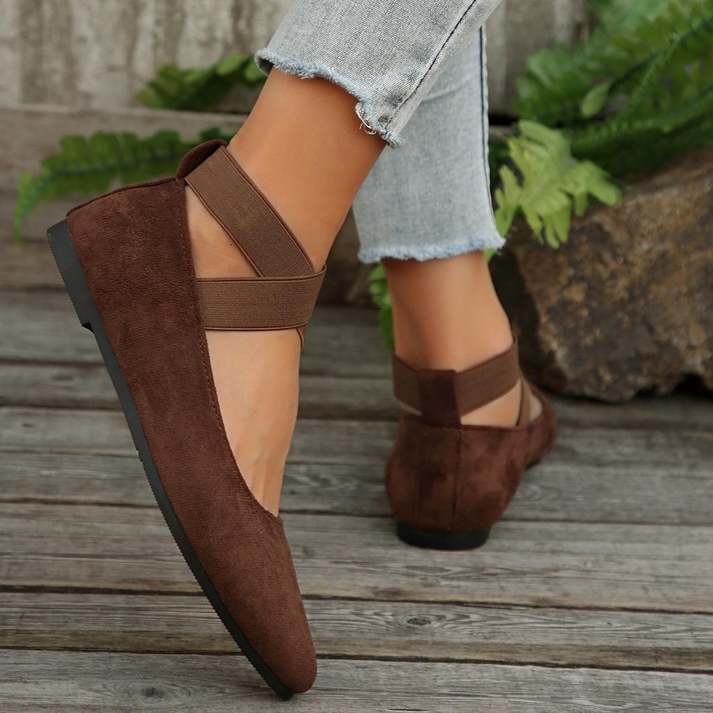 European and American foreign trade large size flat bottom elastic band shallow mouth single shoes women's suede pointed foot cover lazy work shoes