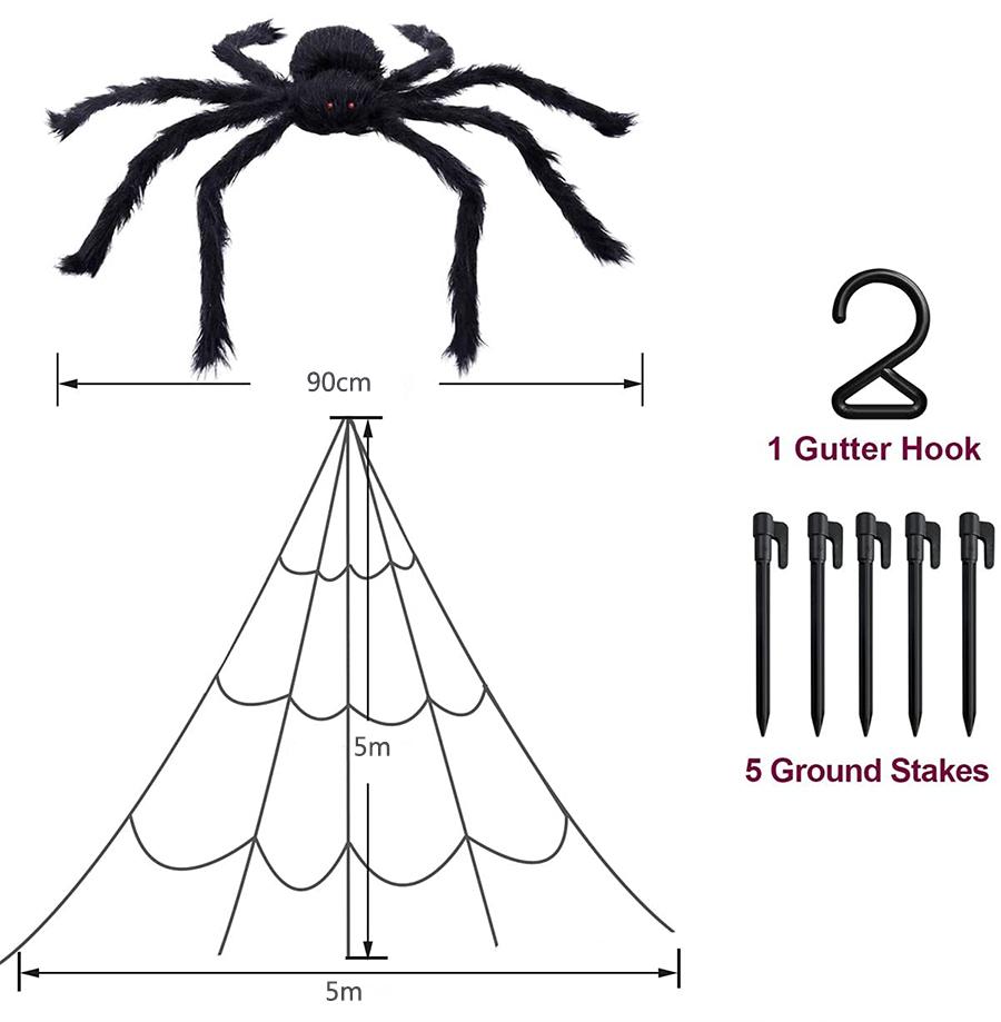 Spider Web Halloween Decorations 5M Giant Triangular With Spider