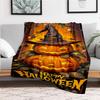 Halloween Jack-o'-lanterns with Witch Hats DecorationsBlanket Flannel Throw Blanket for Sofa, Bed, Travel, Camping, Office