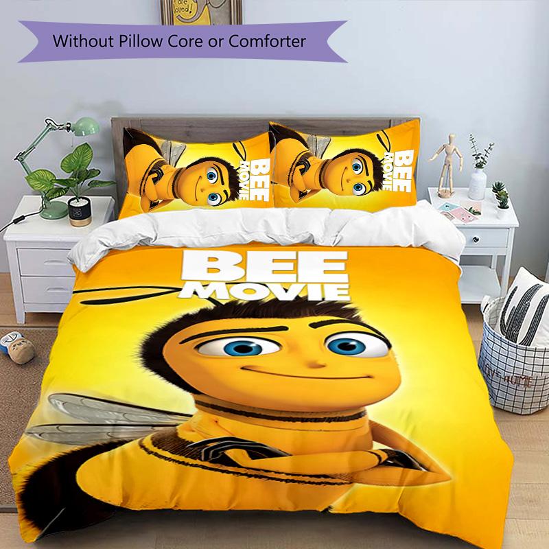 3pcs Bee Movie pattern bedding set duvet cover set includes duvet cover &pillowcases,perfect all season bedroom decoration&gift