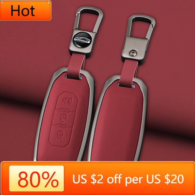 Interior Mouldings 3 Buttons Zinc Alloy Leather Car Key Case Cover Shell For Ford Territory 2019 - 2024 Protection Keychain Auto