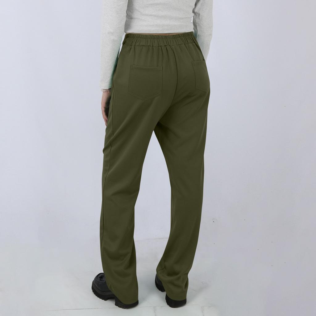 Женские повседневные прямые брюки с высокой талией и пуговицами, эластичные деловые рабочие брюки с несколькими карманами