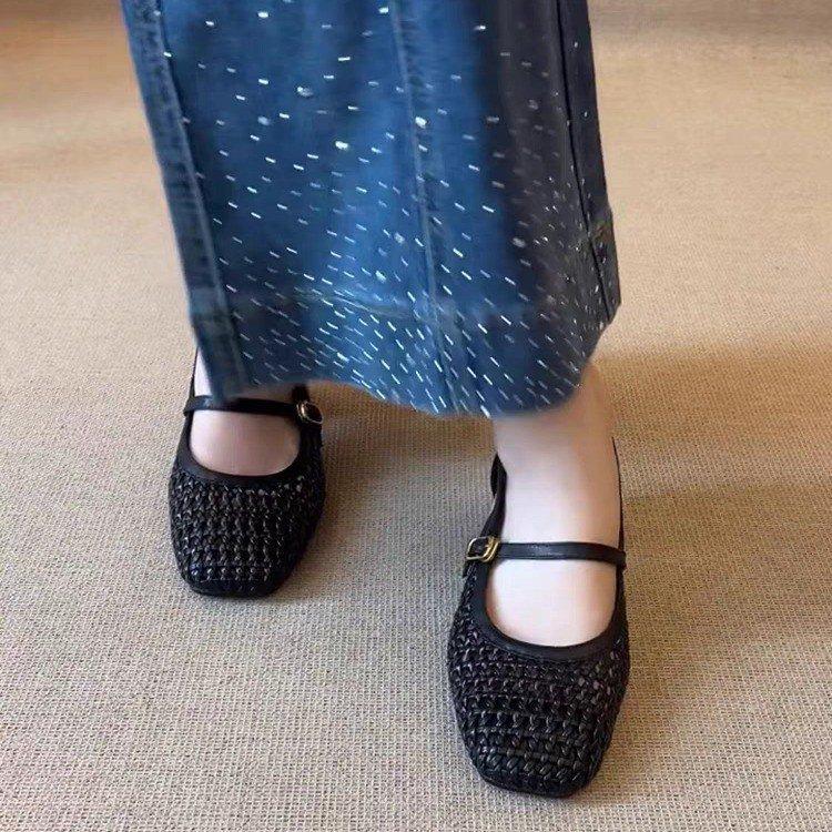 Версия из мягкой кожи~ Новые универсальные сандалии на толстом каблуке женские плетеные с квадратным носком, универсальная повседневная модная обувь