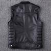 New Genuine Cowhide Leather Vest Men's Motorcycle Biker Vests High Quality Stand Collar Sleeveless Jackets Zipper Waistcoat
