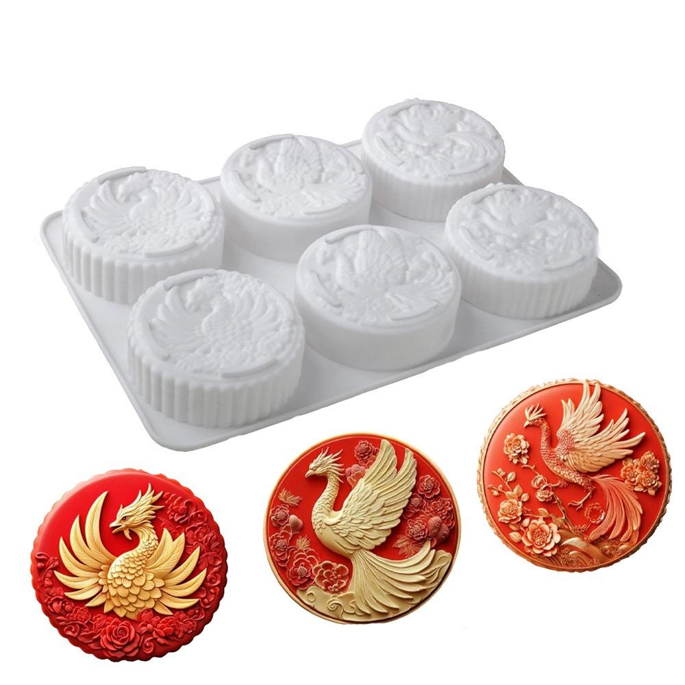 Silicone Auspicious Clouds Mooncake Mold 6 Cavities Mung Bean Cake Mold Soap Mold Kitchen