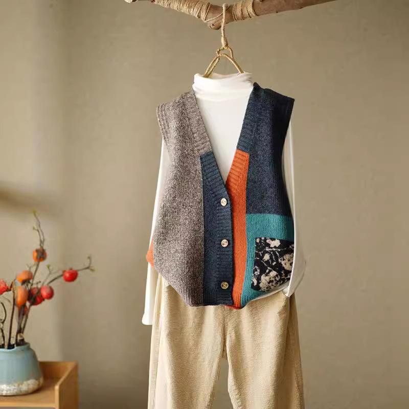 Осенний женский свободный дизайн, свитер, жилет, вязаный жилет в стиле ретро, женский кардиган, внешний жилет