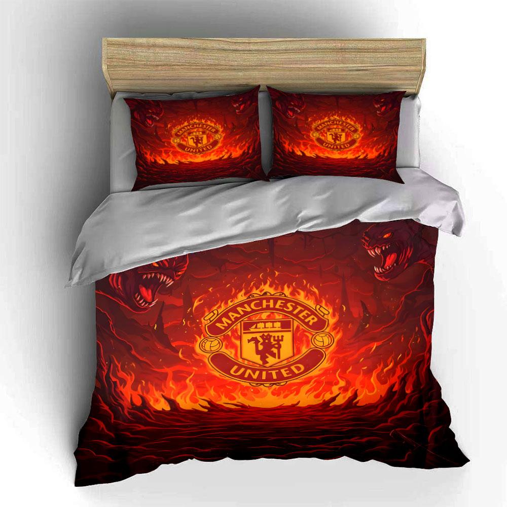 Manchester United fiery logo. Bedding sets Duvet cover sets Duvet covers Pillowcases(1 * Duvet Cover 2 * Pillowcases without duvet insert)