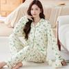 Пижама Shuxin из имитации хлопка с цветочным принтом, тонкий комплект для весны и осени, домашняя одежда свободного кроя большого размера с длинным рукавом
