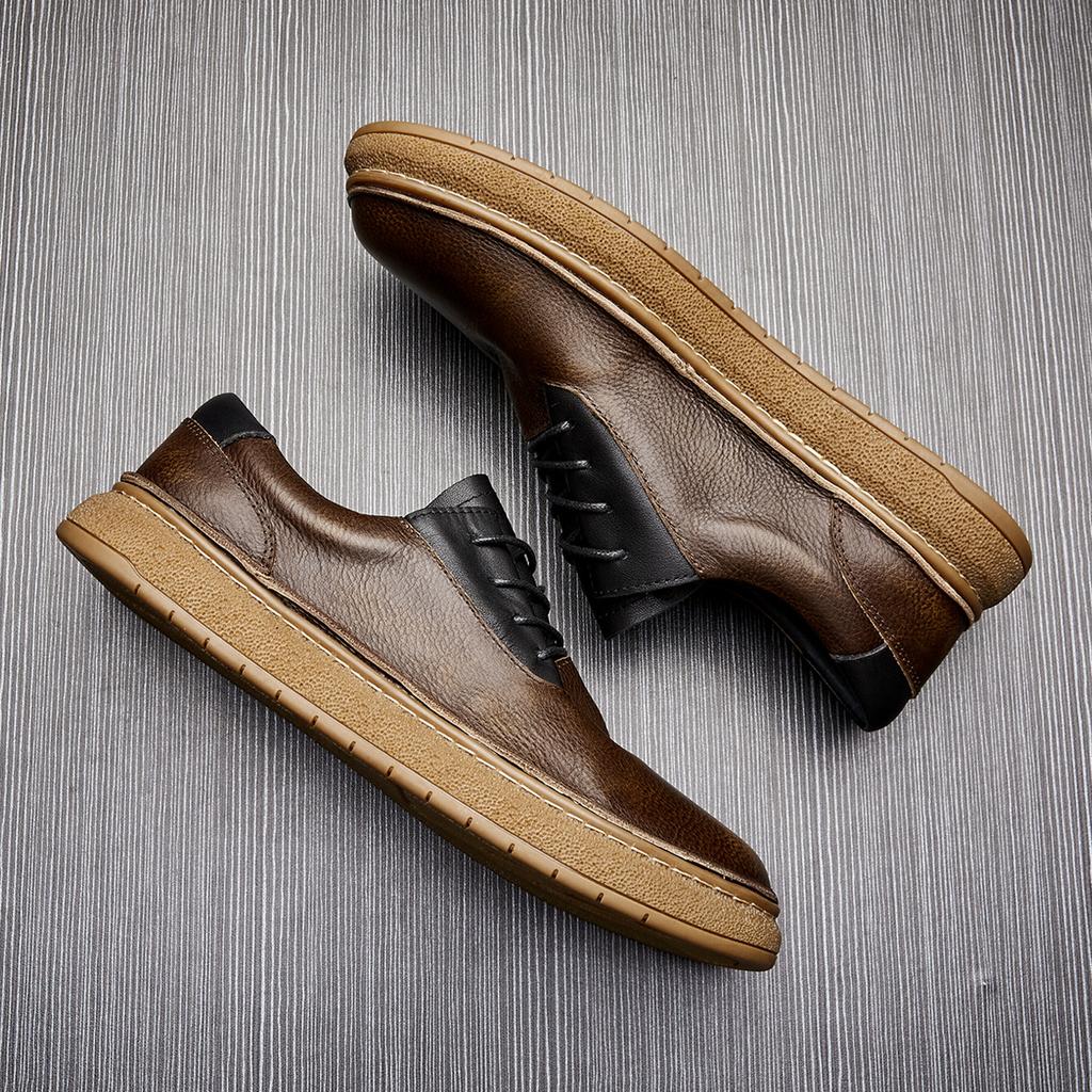 Мужские кожаные туфли на шнуровке, повседневные мужские туфли, деловые туфли в британском ретро-стиле с мягкой подошвой для мужчин