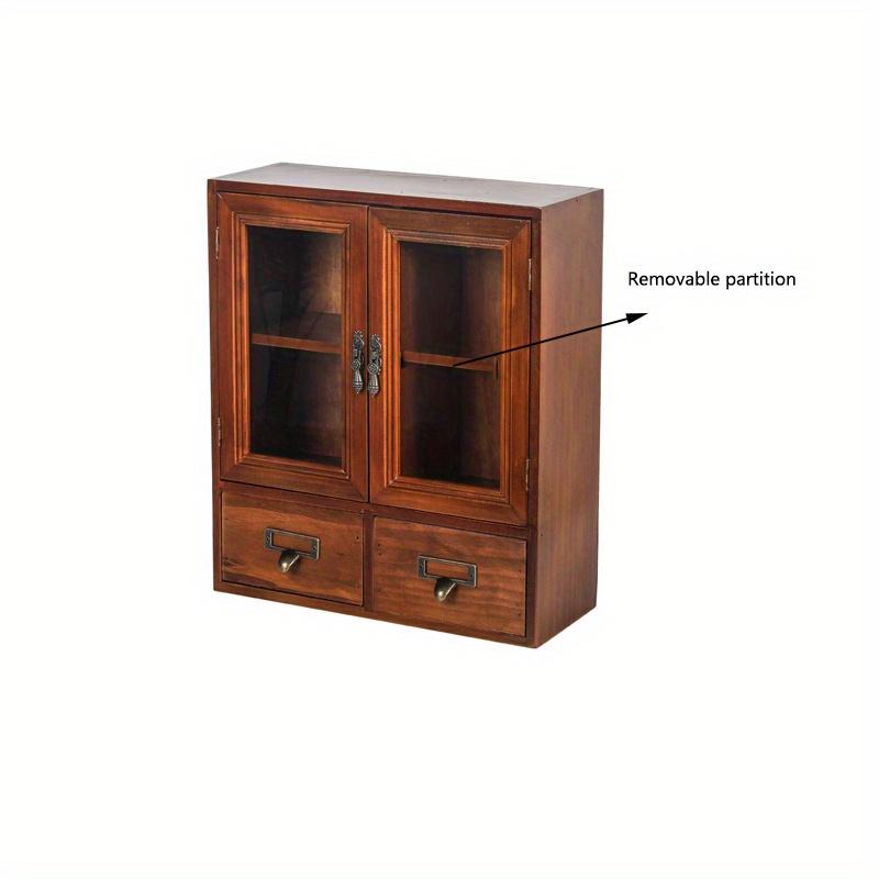 40*35*16cm1pc Vintage Double Door cosmetics&souvenir&Cup Sorting Storage Cabinet with Two Drawers,Nordic Style Household Wooden Cabinet.