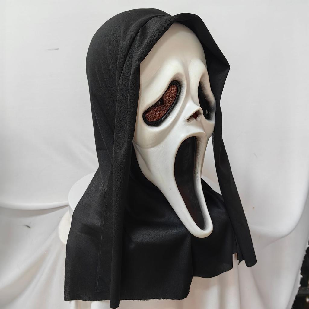 Halloween Horror Grim Reaper Skull Mask, Murder Mystery Game Dead by Daylight Scream Ghost Mask, Wolf Fang Ghost Mask