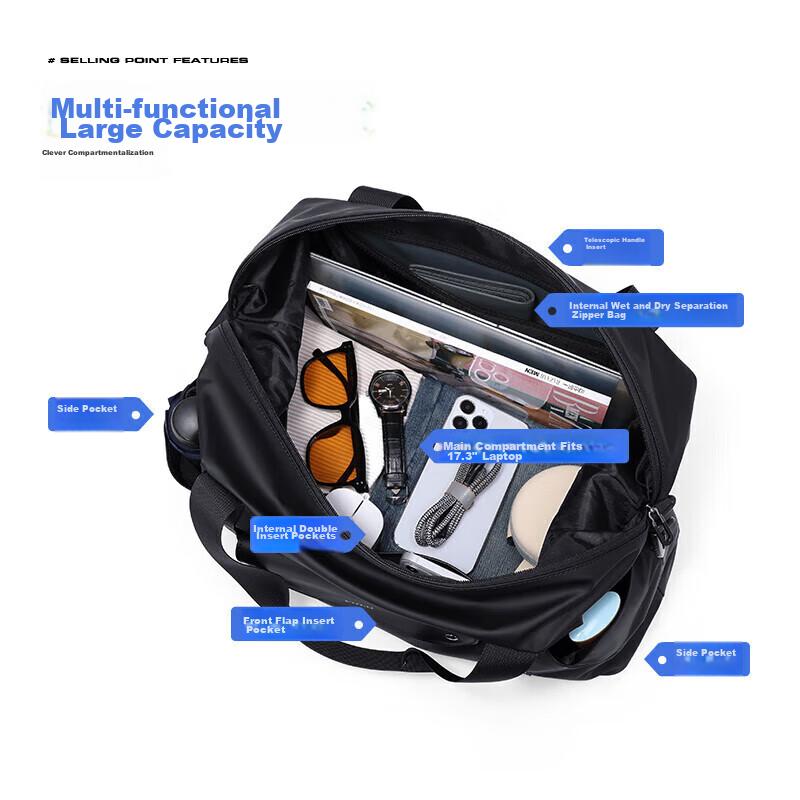 POLO Travel Bag, Men's Luggage Bag, Handbag, Large Capacity Gym Bag, Wet And Dry Separation Sports Luggage Bag, Black