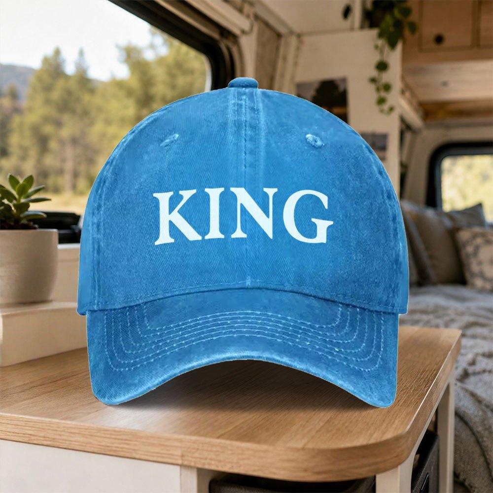 King Vintage Washed Baseball Cap Adjustable Hook Loop Duckbill Unisex Lightweight Outdoor Daily Party Vacation Hat