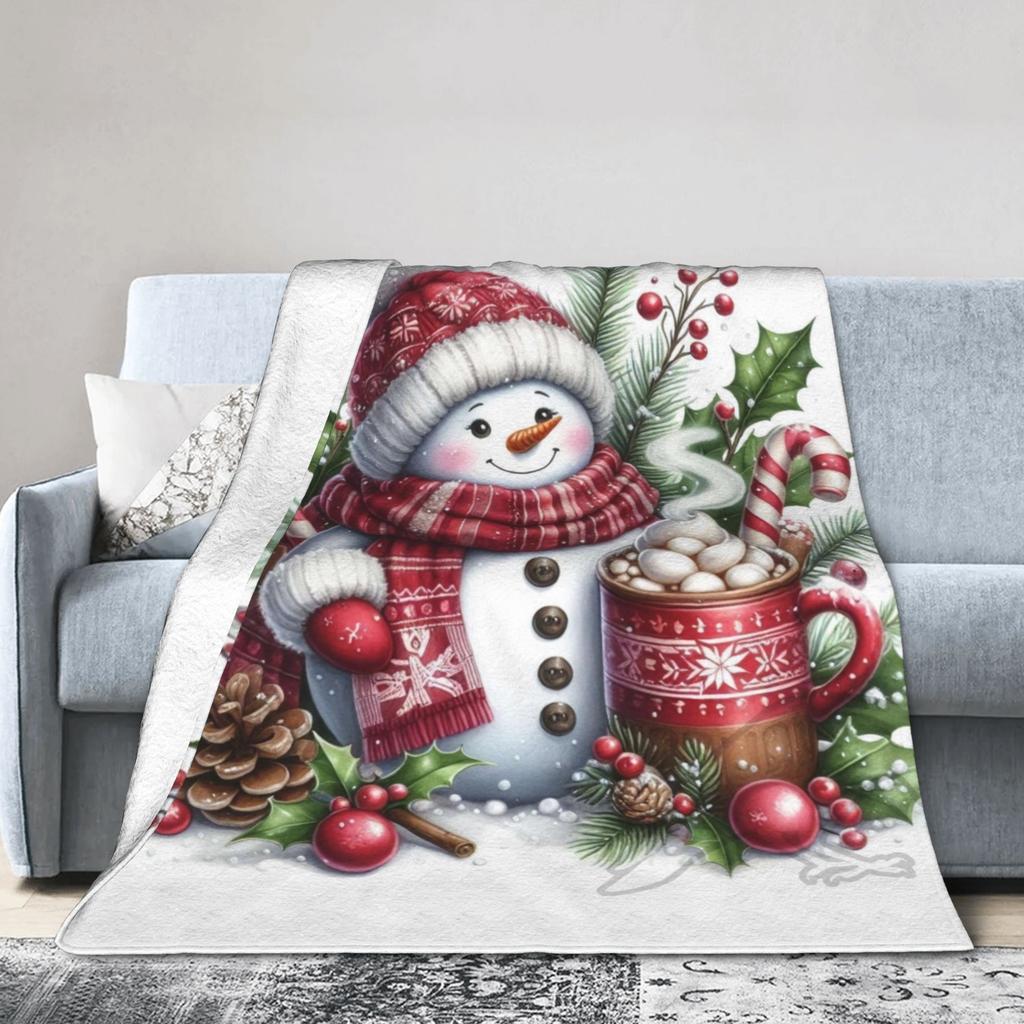 Christmas Snowman Plush Blanket Children Flannel Throw Blanket For Home Decor Warm Custom Quality Bedspread Gift