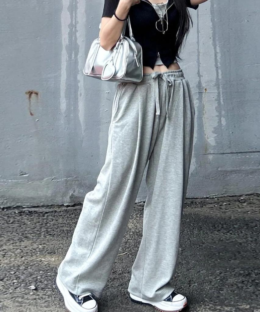 AGOD Single-Pleat Wide Sweatpants [Gray]