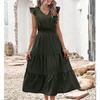 Элегантное летнее платье без рукавов с оборками, повседневное милое женское платье трапециевидной формы с v-образным вырезом, плиссированное вечернее пляжное платье, Vestidos Mujer 25142