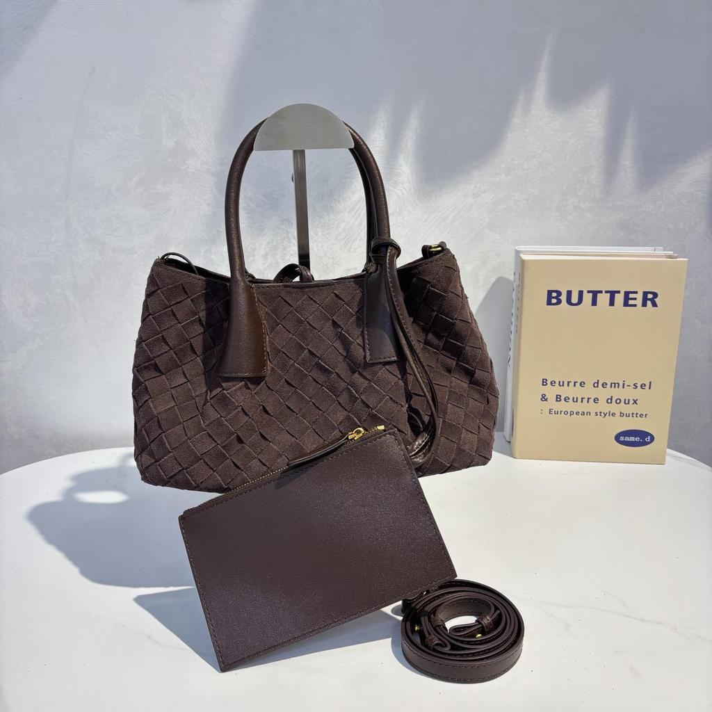 Осенняя ретро плетёная сумка-тоут из замши: Универсальная сумка через плечо и через плечо