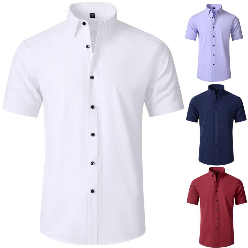 European and American Style Men's Summer Top Solid Turn Down Collar T-shirt Short Sleeve Menswear