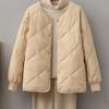 Women's Cotton-padded Light Short Winter Down Jacket Small Loose Outer Collarless Round Neck Rhombus Grid Cotton Clothes