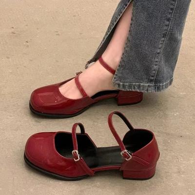 Новые туфли Мэри Джейн на высоком каблуке с пряжкой, женские элегантные туфли на толстом каблуке с неглубоким носом и квадратным носком, офисные женские кожаные туфли