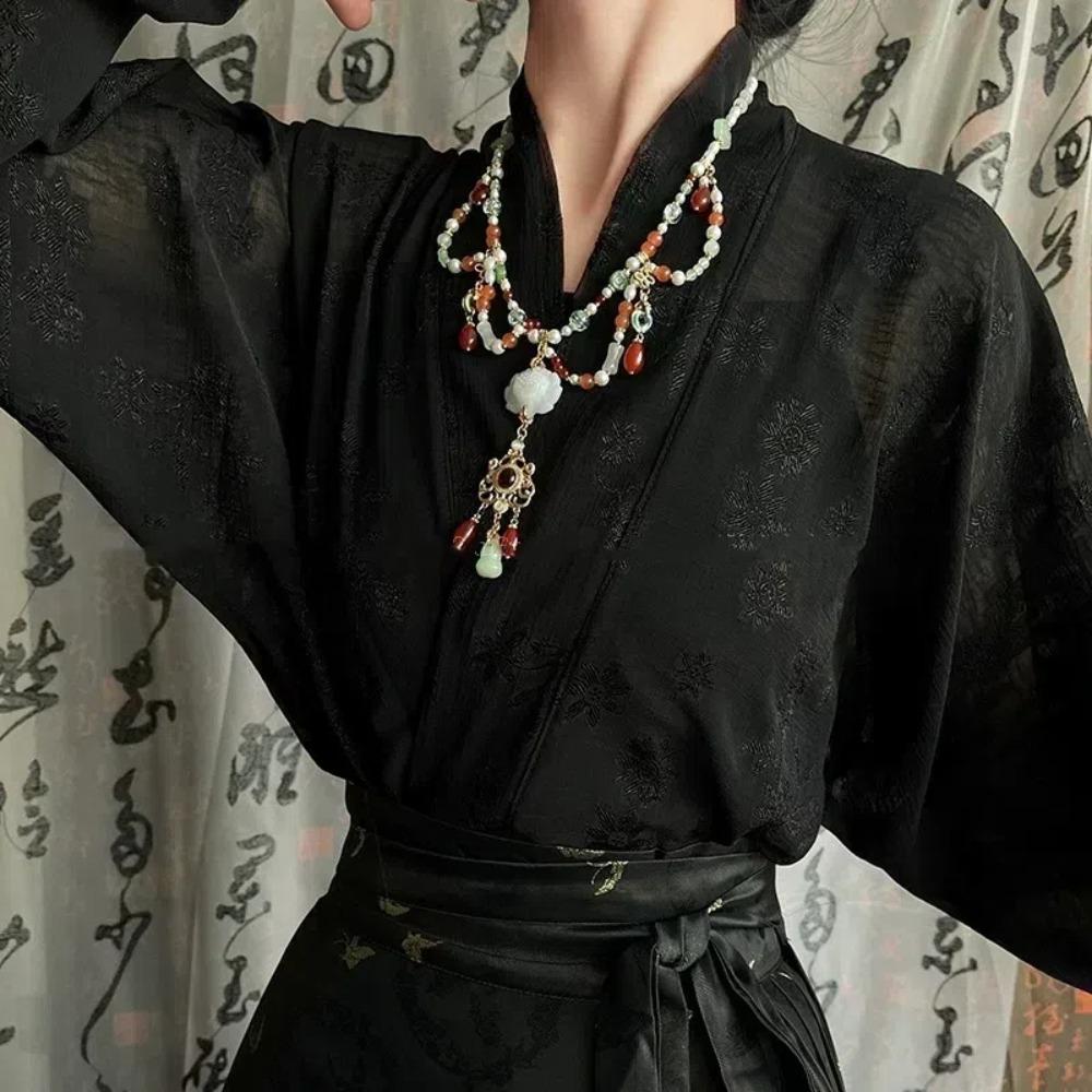 Pearl Horse Face Skirt Necklace Tang Ming Song Dynasty Long Tassel Necklace Women