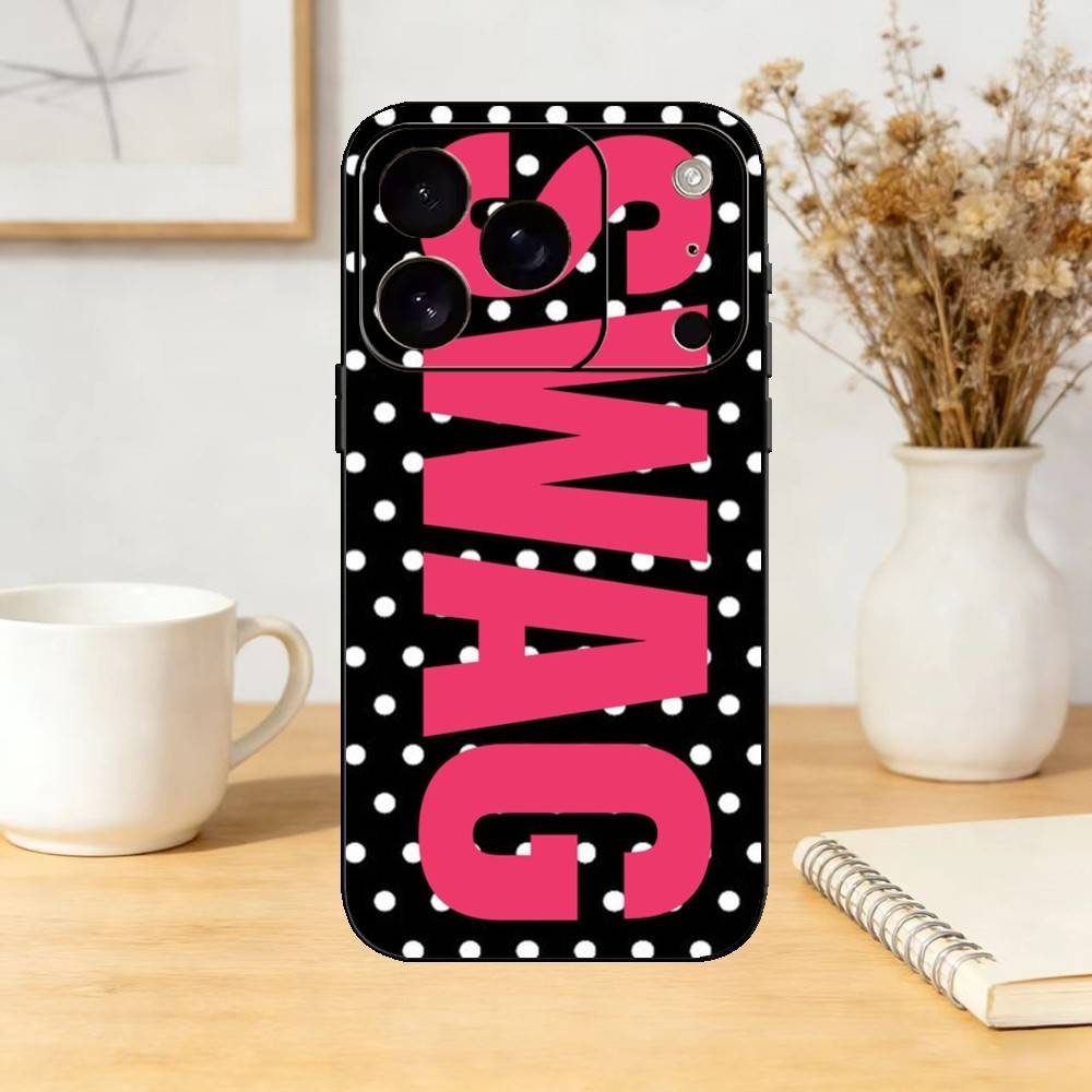 Роскошный чехол в стиле Y2K SWAG для iPhone 17,16,15,14,13,12,11 Plus,Pro Max,SE4Мягкий силиконовый черный чехол