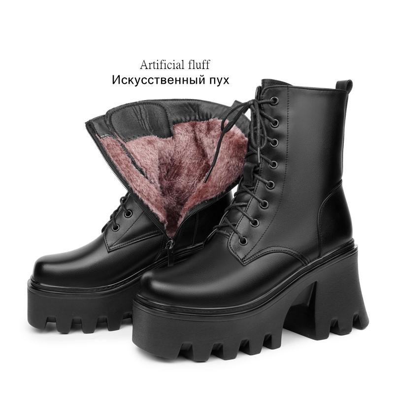 Модная женская обувь до щиколотки AIYUQI на платформе и высоком каблуке 2025 из натуральной кожи, шерстяные теплые зимние ботинки, женские модные ботинки в байкерском стиле на шнуровке