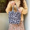 Casual Women Portable Lunch Bento Bag Retro Flower Ladies Small Handbags Thin Corduroy Female Shopper Clutch Purse Shoulder Bags
