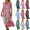 Dresses For Womens Vintage Print Tunic Waisted Midi Dress Summer Casual 3/4 Sleeve Dress