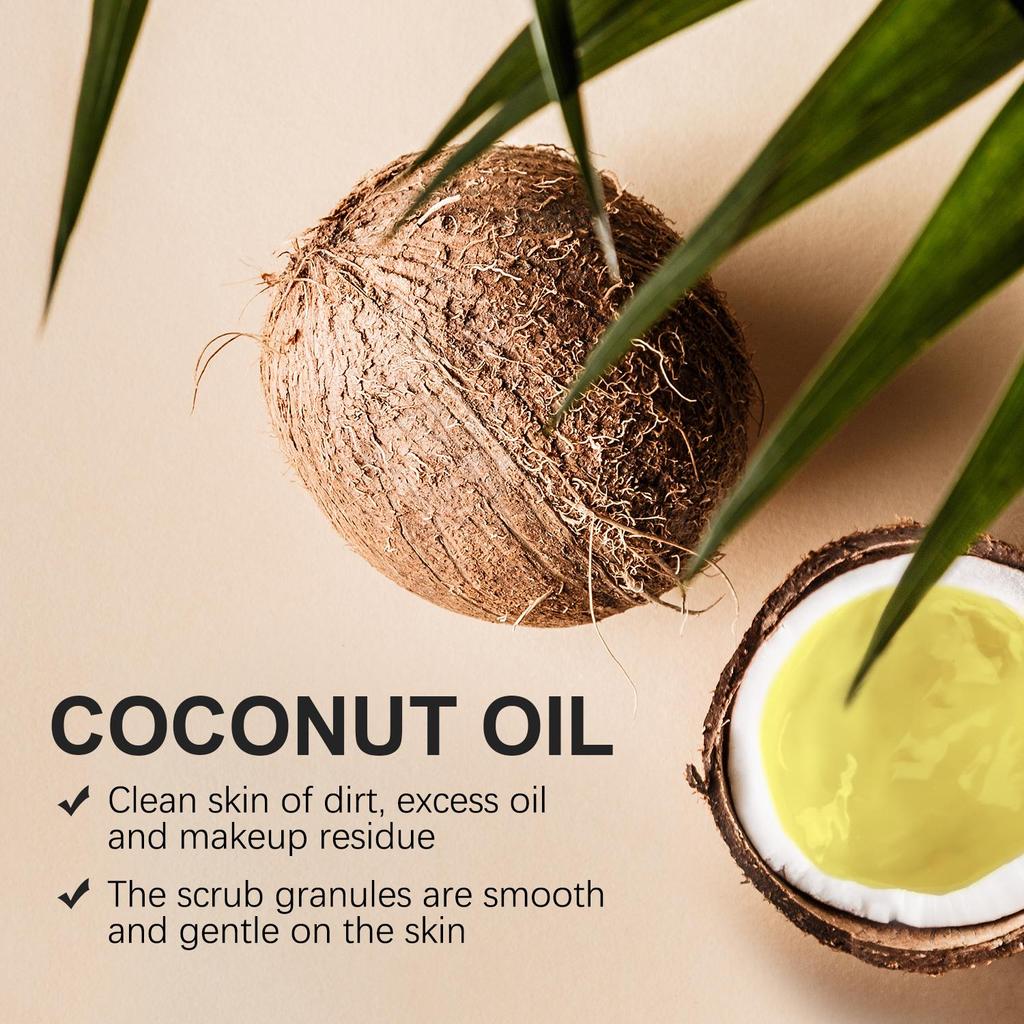 Coconut Oil Face & Body Scrub-Absorbing Water Like a sponge,Form a Moisturizing film-Nourishes the Skin and Makes It Smoother