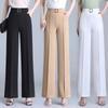 Spring and Summer High Waist Ice Silk Wide Leg Pants Mom's Straight Trousers Elegant Elastic Waist Baggy Pants Women