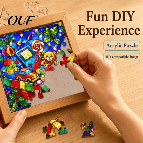 Precision Cut Acrylic Puzzles DIY Puzzle LED Night Light, Christmas Town Jigsaw Lamp, Hand Decorative Lighted Art Assembled Light for Bedroom Desktop