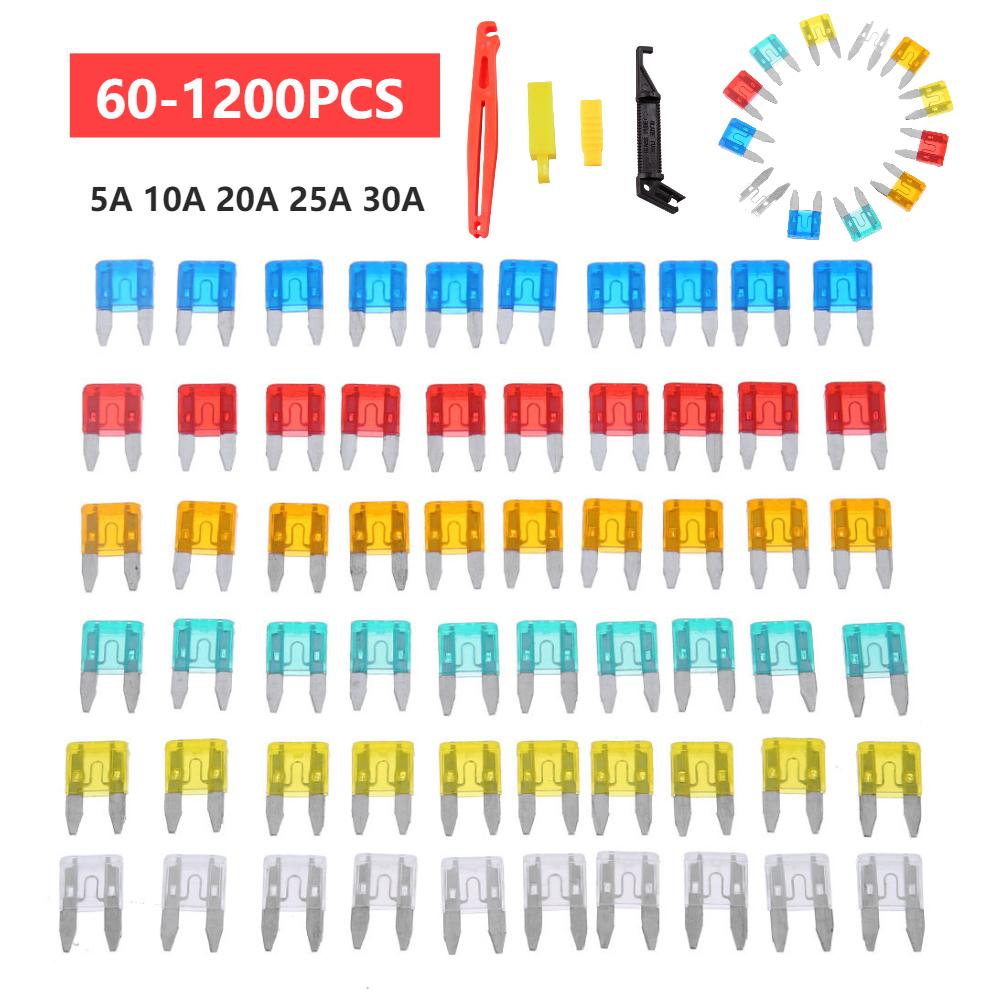 60-1200pcs Auto Car Truck Mini Fuse Mixed Set Kit 5A 10A 15A 20A 25A 30A Safety Assortment Mini Truck Blade Fuses Accessorie Fuse Holders1