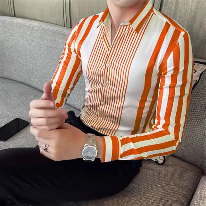 10 Color Striped Men's Shirt Large Size Breathable Casual Men's Top Comfortable Fabric Long Sleeve Shirt Lapel Fast Shipping