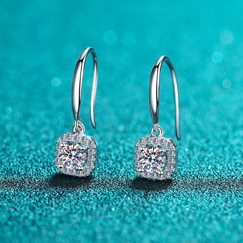 Серьги из стерлингового серебра 925 пробы, женские квадратные серьги-крючки для сумок, аксессуары для ушей, золото Pt950, 50 очков, серьги из камня Мосан