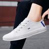 Four Seasons Men's White Canvas Shoes: Korean Style, Casual, Breathable, Lace-up, Low-top Fashion Sneakers.