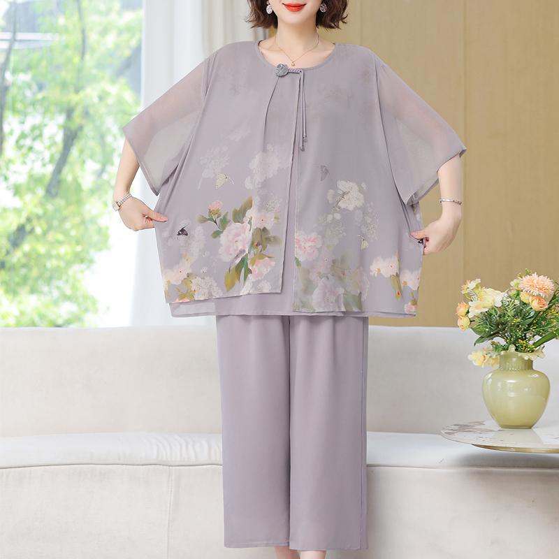 Большие размеры 4XL-8XL Летние оверсайз шифоновые комплекты-двойки Женская одежда Рукав до локтя Повседневные элегантные Свободные Широкие брючные комплекты
