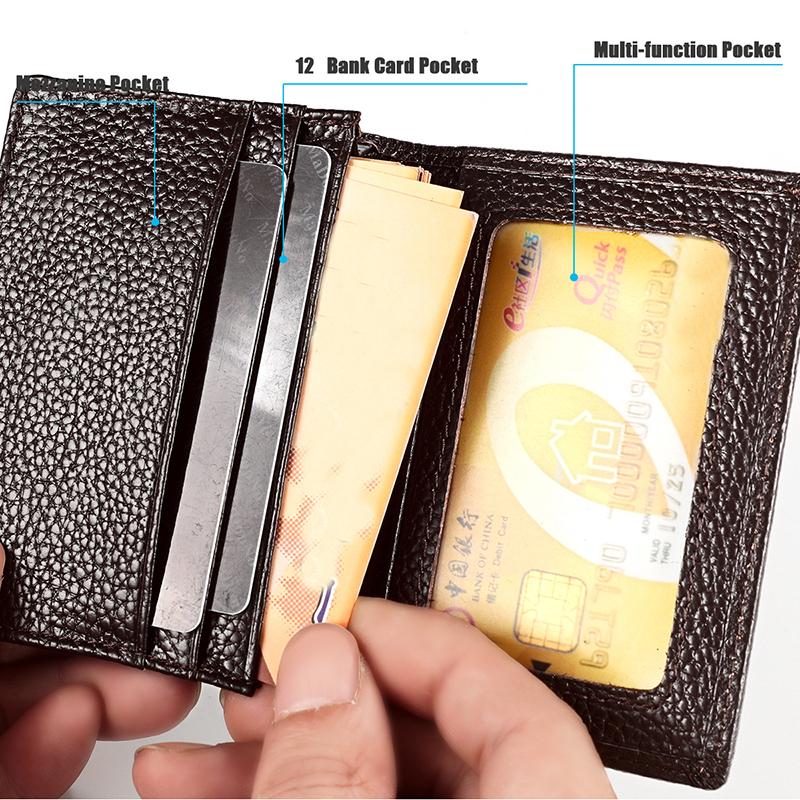 Мужской RFID-кошелек из натуральной кожи, кошелек для кредитных карт, удостоверение личности, держатели для VIP-карт, дорожные аксессуары с узором личи, тонкий кошелек, маленькая минималистичная сумка для карт