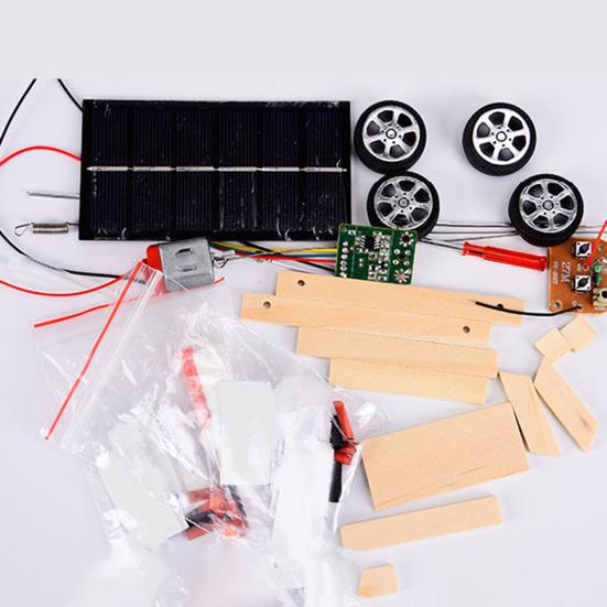 Wireless RC Vehicle Model Creative Model Toy Wooden Assembly Solar Remote Control Car for School